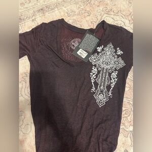 Affliction Maroon Cross Graphic Tee